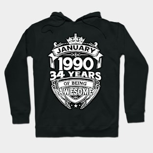 January 1990 34 Years Of Being Awesome 34th Birthday Hoodie